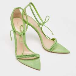 Gianvito Rossi Green Suede Crystal Embellished Montecarlo Sandals Size 36.5