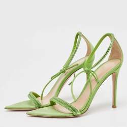 Gianvito Rossi Green Suede Crystal Embellished Montecarlo Sandals Size 36.5