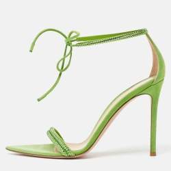 Gianvito Rossi Green Suede Crystal Embellished Montecarlo Sandals Size 36.5