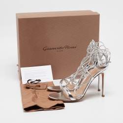 Gianvito Rossi Silver Leather Giza Ankle Wrap Sandals Size 39