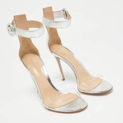 Gianvito Rossi Silver Leather and PVC Portofino Sandals Size 40.5