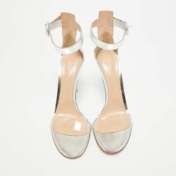 Gianvito Rossi Silver Leather and PVC Portofino Sandals Size 40.5