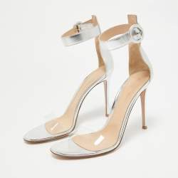 Gianvito Rossi Silver Leather and PVC Portofino Sandals Size 40.5
