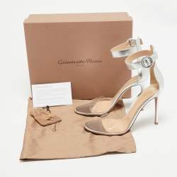 Gianvito Rossi Silver Leather and PVC Portofino Sandals Size 40.5