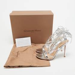 Gianvito Rossi Silver Leather Giza Ankle Wrap Sandals Size 39.5