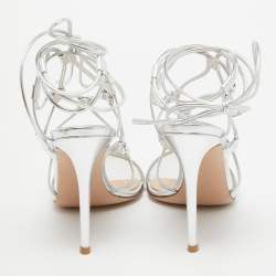 Gianvito Rossi Silver Leather Giza Ankle Wrap Sandals Size 39.5