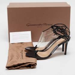 Gianvito Rossi Black Leather and PVC Plexi Thong Wrap Sandals Size 37.5