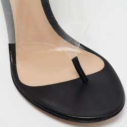 Gianvito Rossi Black Leather and PVC Plexi Thong Wrap Sandals Size 37.5