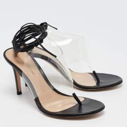 Gianvito Rossi Black Leather and PVC Plexi Thong Wrap Sandals Size 37.5
