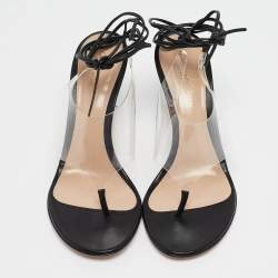 Gianvito Rossi Black Leather and PVC Plexi Thong Wrap Sandals Size 37.5
