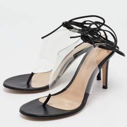 Gianvito Rossi Black Leather and PVC Plexi Thong Wrap Sandals Size 37.5