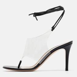 Gianvito Rossi Black Leather and PVC Plexi Thong Wrap Sandals Size 37.5
