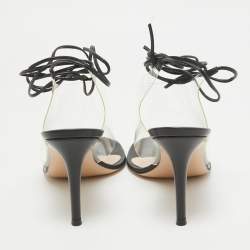 Gianvito Rossi Black Leather and PVC Plexi Thong Wrap Sandals Size 37.5