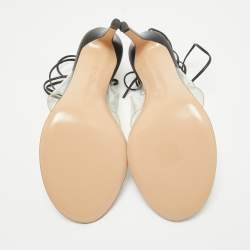 Gianvito Rossi Black Leather and PVC Plexi Thong Wrap Sandals Size 37.5