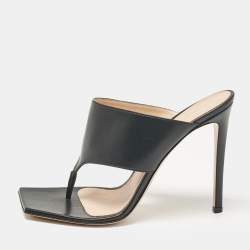 Gianvito Rossi Black Leather Thong Slide Sandals Size 39.5