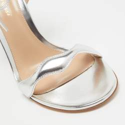 Gianvito Rossi Silver Leather Wavy Ankle Tie Sandals Size 37.5