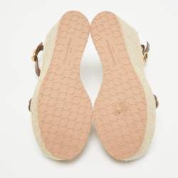 Pre Owned Gianvito Rossi Brown Braided Leather Merida Espadrille Wedge Sandals Size 40.5