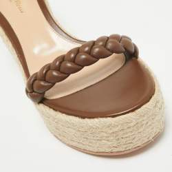 Pre Owned Gianvito Rossi Brown Braided Leather Merida Espadrille Wedge Sandals Size 40.5