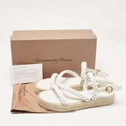 Gianvito Rossi White Braided Leather Platform Espadrille Sandals Size 36.5