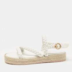 Gianvito Rossi White Braided Leather Platform Espadrille Sandals Size 36.5