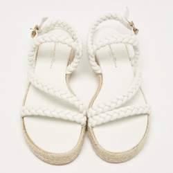 Gianvito Rossi White Braided Leather Platform Espadrille Sandals Size 36.5