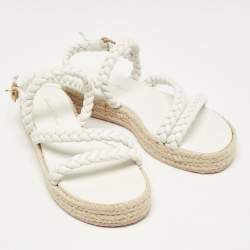 Gianvito Rossi White Braided Leather Platform Espadrille Sandals Size 36.5