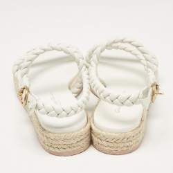 Gianvito Rossi White Braided Leather Platform Espadrille Sandals Size 36.5