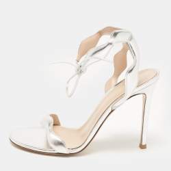 Pre Owned Gianvito Rossi Silver Leather Wavy Ankle Tie Sandals Size 38