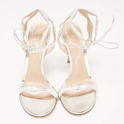 Pre Owned Gianvito Rossi Silver Leather Wavy Ankle Tie Sandals Size 38