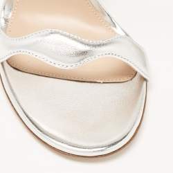 Pre Owned Gianvito Rossi Silver Leather Wavy Ankle Tie Sandals Size 38