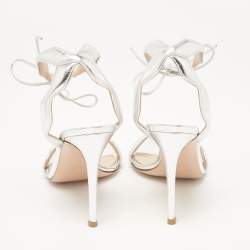 Pre Owned Gianvito Rossi Silver Leather Wavy Ankle Tie Sandals Size 38