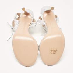 Pre Owned Gianvito Rossi Silver Leather Wavy Ankle Tie Sandals Size 38