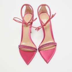 Gianvito Rossi Pink Satin Embellished Montecarlo Sandals Size 40.5