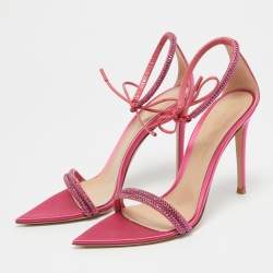 Gianvito Rossi Pink Satin Embellished Montecarlo Sandals Size 40.5