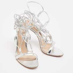 Gianvito Rossi Silver Leather Giza Ankle Wrap Sandals Size 37