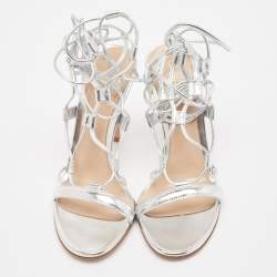 Gianvito Rossi Silver Leather Giza Ankle Wrap Sandals Size 37