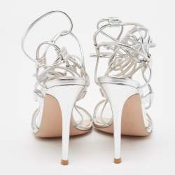 Gianvito Rossi Silver Leather Giza Ankle Wrap Sandals Size 37