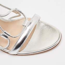 Gianvito Rossi Silver Leather Giza Ankle Wrap Sandals Size 37
