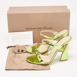 Pre Owned Gianvito Rossi Green Leather Slide Sandals Size 37.5