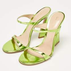 Pre Owned Gianvito Rossi Green Leather Slide Sandals Size 37.5