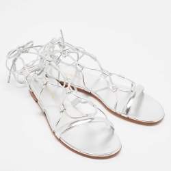 Gianvito Rossi Silver Leather Giza Flat Sandals Size 37