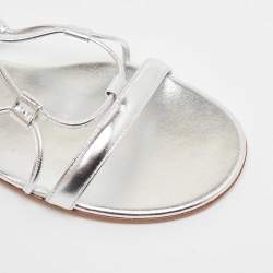 Gianvito Rossi Silver Leather Giza Flat Sandals Size 37