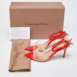 Pre Owned Gianvito Rossi Poppy Red Leather and PVC Skye Sandals Size 41.5