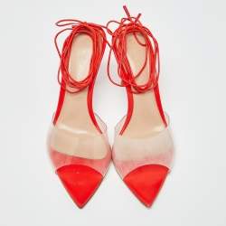 Pre Owned Gianvito Rossi Poppy Red Leather and PVC Skye Sandals Size 41.5