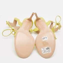 Pre Owned Gianvito Rossi Yellow Leather Wavy Ankle Tie Sandals Size 39.5