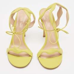 Pre Owned Gianvito Rossi Yellow Leather Wavy Ankle Tie Sandals Size 39.5