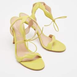 Pre Owned Gianvito Rossi Yellow Leather Wavy Ankle Tie Sandals Size 39.5