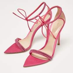 Gianvito Rossi Pink Satin Montecarlo Ankle Strap Sandals Size 39