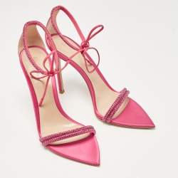 Gianvito Rossi Pink Satin Montecarlo Ankle Strap Sandals Size 39