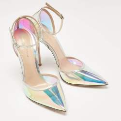 Pre Owned Gianvito Rossi Iridescent Leather and  PVC Ankle Strap Pumps  Size 39.5